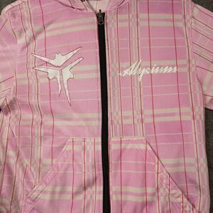 Alycium‎ Hooded Women Jacket Pink And White Pocket Full Zip Outdoor Hiking Sz 20